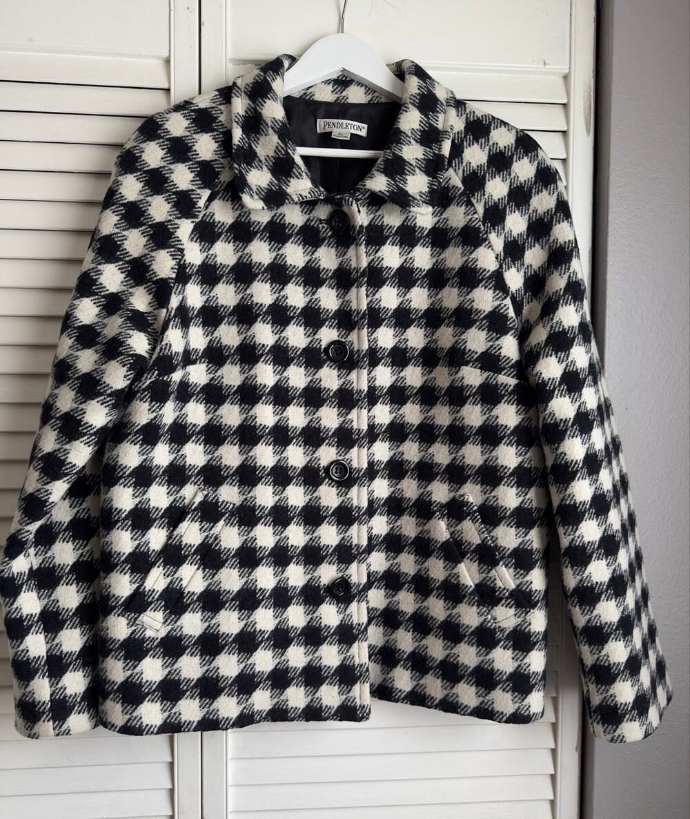 NWOT Vintage Pendleton Wool Houndstooth Jacket Blazer Size XL Black White